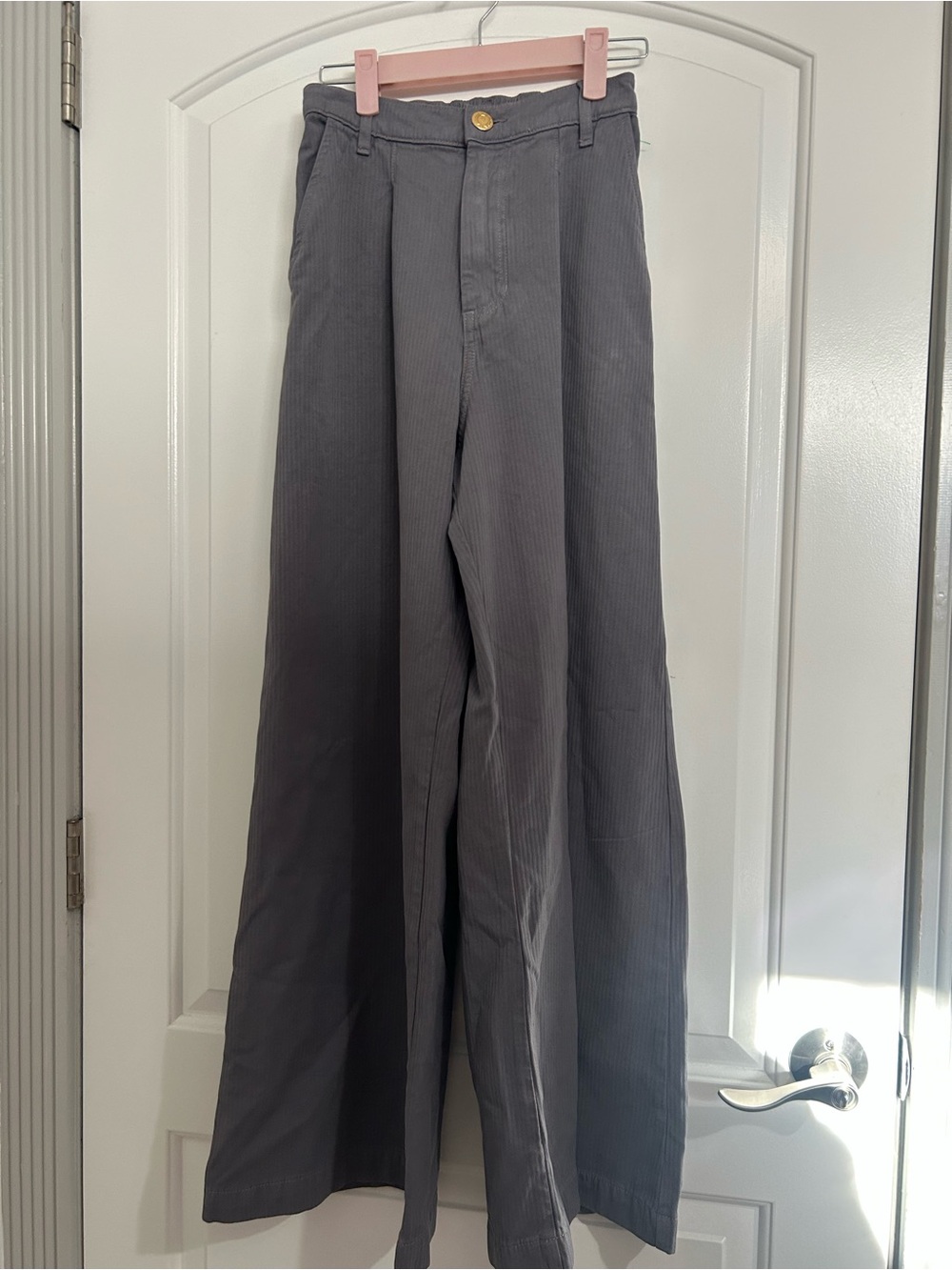 Big Bud Press Striped Wide-Leg Trouser Pants in Washed Grey Size XS Retro 70s
